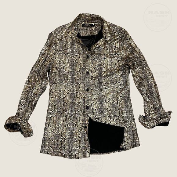 Jaded London Tops - Jaded London Small Metallic Snakeskin Print Shirt | Gold Black Crinkle Y2K Glam